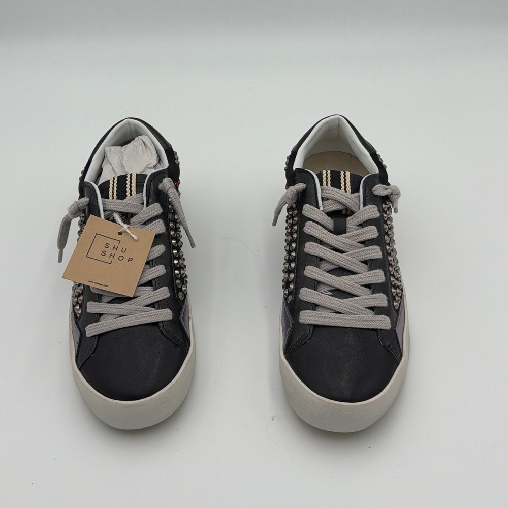 Shu Shop Low Top Sneakers Women 7.5 Black New Studded Leather Star Platform